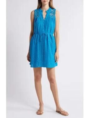 Sydnie Eyelet Embroidery Sleeveless Dress – NWT – Sea Blue – Size XS – Cotton